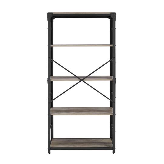 Walker Edison 64" Graywash Angle Iron Industrial Bookcase